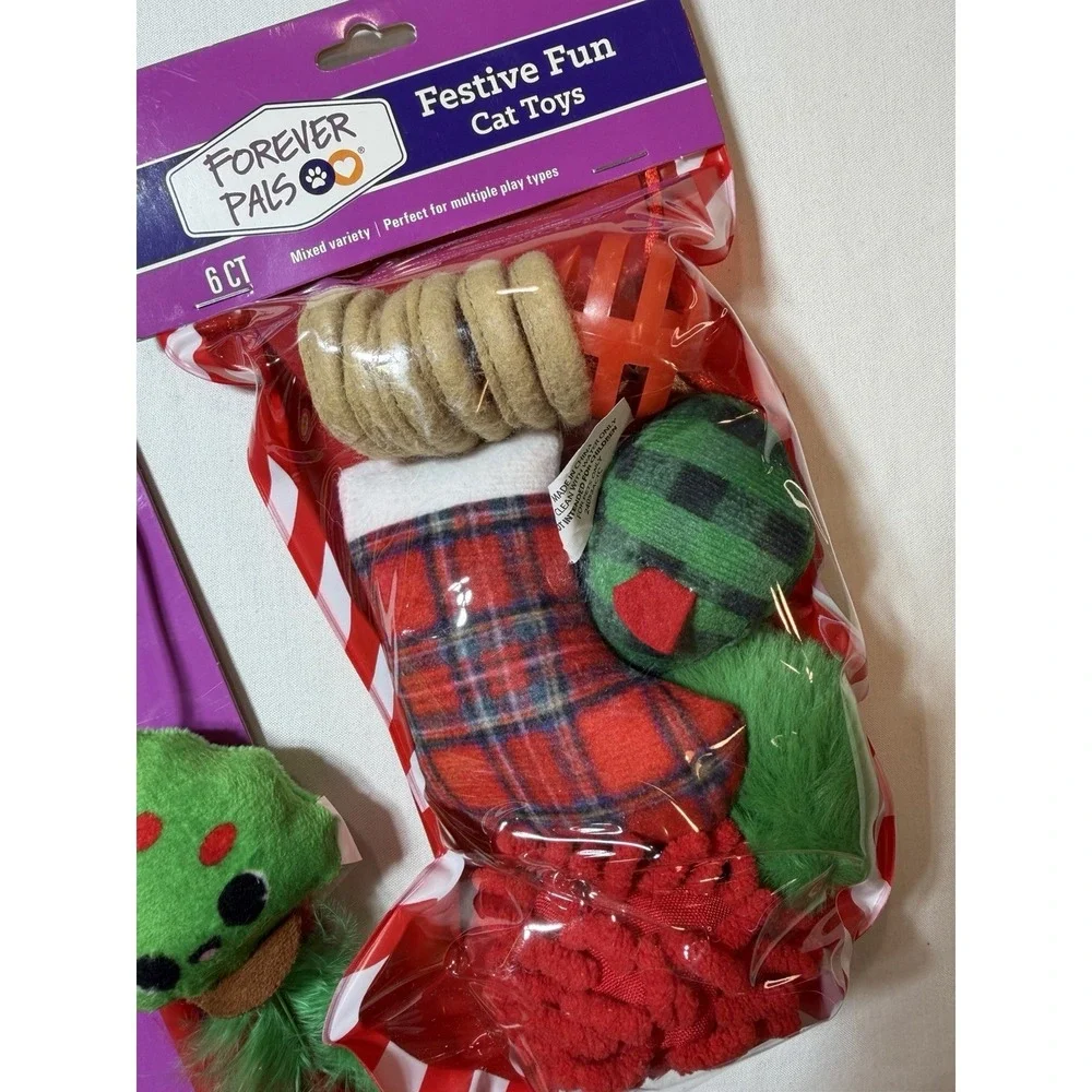 Cat Kitten Toys Mice Ball Plush Wand Holiday New Christmas Themed
